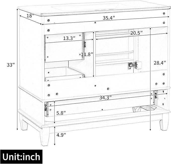 36 Inch Bathroom Vanity with Sink Set, Undermount Vanity Sink Cabinet with 3 Drawers and Door Storage, Soft Closing Door, Wood Frame, Blue Gray