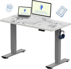 FLEXISPOT EN1 One-Piece Standing Desk 48 x 24 Inches Height Adjustable Electric Desk (Silver Frame + Marble Grey Top, 2 Packages)