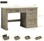 Farmhouse 47" Executive Desk, Computer Desk with Drawers and File Drawer, Workstation Computer Desk with Charging Station for Home Office,Study（Wash Grey）