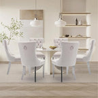 Velvet Upholstered Dining Chairs Set of 8, Modern Style Kitchen Side Chairs with Nailhead Trim and Silver Plated Leg, Metal Pulling Ring for Dining Room Living Room(Creamy White)