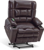 MCombo Dual Motor Power Lift Recliner Chair for Elderly, Lay Flat Lift Chair with Heat and Massage, Petite Wide Lift Chair, Cup Holders, USB A&C Ports, Faux Leather R7894 (Dark Brown, Small-Wide)