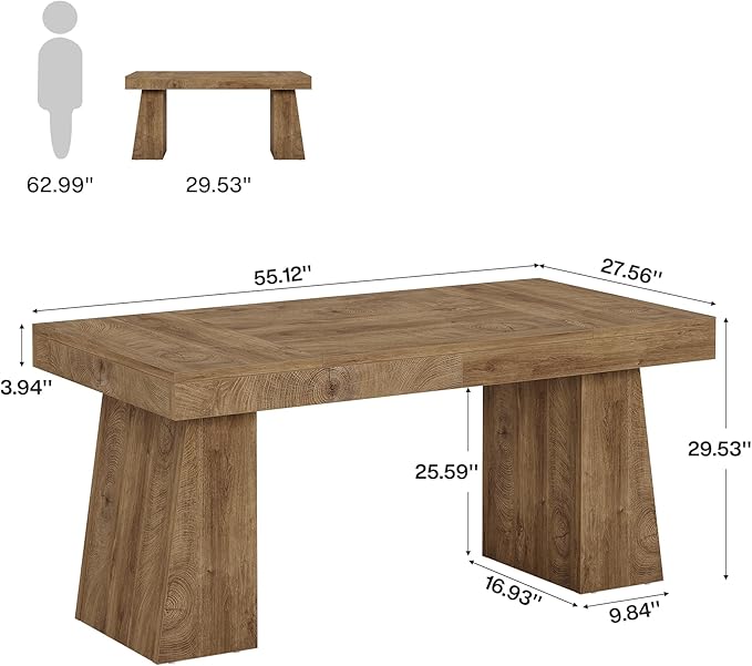 Tribesigns 55" Executive Desk, Wooden Office Desk with Double Pedestal, Modern Simple Computer Writing Table for Home Office, Light Brown