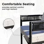 Grand patio Outdoor Dining Set, 7-Piece Patio Table and Chairs Set, Metal Woven Wicker Fixed Patio Chairs with Thickened Cushions & 1 Rectangular Woodgrain Dining Table with Umbrella Hole (Black)