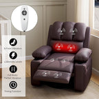 27" Oversized Power Recliner Chair, Faux Leather Rocking Chair with Heat & Massage, 360° Swivel Modern Electric Recliner with Cup Holder ＆ USB Charging for Living Room, Bedroom, Nursery - Coffee