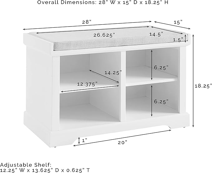 Crosley Furniture Anderson Entryway Storage Bench with Shoe Rack Organizer Shelves, White