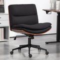 Armless Modern Walnut Office Desk Chair with Wheels, Adjustable Wide Swivel Task Chair, Ergonomic Cross Legged Fabric Chair for Conference Room, Home Office (Black)