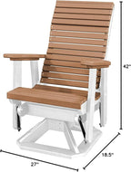 DutchCrafters Modern Horizontal Slat High Back Poly Adirondack Swivel Glider Outdoor Patio Chair (White & Cedar)