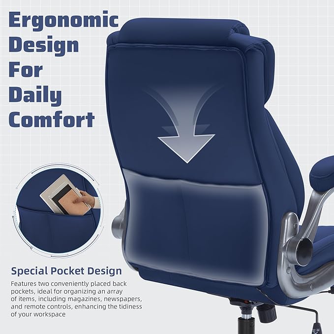 Large High Back Office Chair with Flip Arms- Executive Desk Chair with Locking Wheels, Adjustable Lumbar Support, Ergonomic Breathable Fabric Computer Chair Prevents Cats Scratching