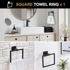 5-Piece Bathroom Hardware Set Matte Black, Lava Odoro Towel Bar Set Stainless Steel Wall Mounted - Include 2 Towel Bar Towel Ring Toilet Paper Holder and Double Hook, 23.6-Inch