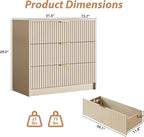 3-Piece Dresser Bedroom Set, 8 Drawer Dresser & 3 Drawer Nightstands with Gold Handles, Fluted Wood Chest of Drawers for Bedroom, Living Room, Entryway, Beige