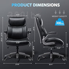 Ergonomic High-Back Executive Office Chairs, Heavy Duty Home Computer Chair with Lumbar Support, Flip-Up Arms, and PU Leather Upholstery, Black