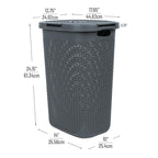 Mind Reader Slim Laundry Hamper with Lid, 60L Clothes Basket, Premium Wicker Design, Plastic, Gray