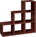 ClosetMaid Cubeicals 3-2-1 Cube Storage Shelf Organizer Bookshelf, 3 Tier, Steps, Corner Unit, Easy Assembly, Wood, Dark Cherry Finish