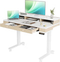 Claiks Standing Desk with Drawers, Electric Adjustable Standing Desk Adjustable Height, Sit Stand Up Desks with Storage Shelves & Wheels, 48 Inch White