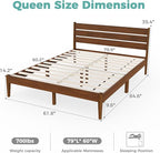 Queen Size Bed Frame, Malaysian Oak Bed Frame with Ladder Headboard, Solid Wood Bed Frames with Elevated Bed Legs, No Box Spring Needed, Noise-Free, Queen Size, Antique Espresso