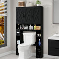 Over The Toilet Storage Cabinet, Farmhouse Toilet Cabinet Rack with 3 Barn Doors, Space Saving Bathroom Organizer with Shelves, Toilet Paper Holder and Towel Rack for Bathroom,Restroom,Pure Black