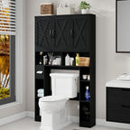 Over The Toilet Storage Cabinet, Farmhouse Toilet Cabinet Rack with 3 Barn Doors, Space Saving Bathroom Organizer with Shelves, Toilet Paper Holder and Towel Rack for Bathroom,Restroom,Pure Black