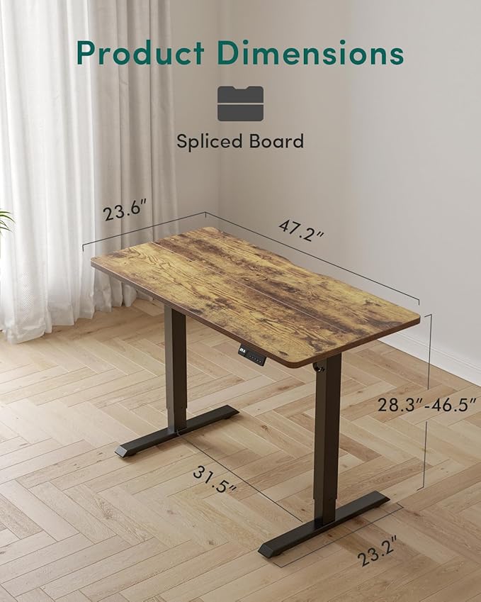 CubiCubi 48 x 24 Inches Electric Standing Desk, Height Adjustable Sit to Stand Desk, Home Office Table with Splice Board, Rustic Brown