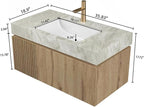Bathroom Vanity with Sink 36 Inch, Floating Bathroom Vanity Sink Cabinet with Drawer and Door, Undermount Sink & Light Gray Sintered Stone Top, Pre-Assembled, White Oak