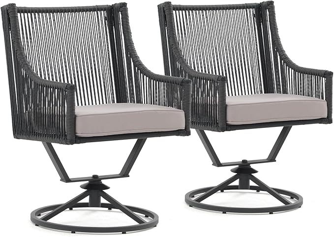 JOIVI Outdoor Swivel Patio Chair Set of 2, Rattan Dining Chairs with Armrest and Cushions, Outdoor Swivel Chair with Iron Frame for Garden, Lawn, Porch, Balcony