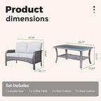 2 Pieces Wicker Patio Furniture Loveseat with Table - Outdoor Rattan Patio Bistro Set of 2,All-Weather PE Wicker Conversation Sofa High Back Deep Seating for Deck Porch Yard, Light Grey