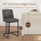 PHI VILLA Dark Grey Bar Stools Set of 2, Faux Leather Counter Height Chairs, Kitchen Stools for Island, 24 Inch Barstools with Back