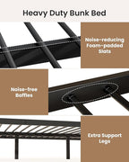 Full Over Full Bunk Bed, Convertible into 2 Full Beds, Heavy-Duty Metal Bed Frame with Safety Full-Length Guardrails & EVA Padded Ladder for Adults, Teens, Kids, No Box Spring Needed, Black