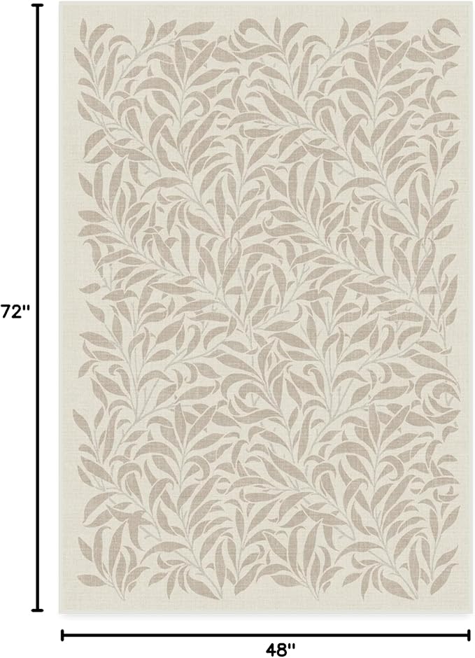 RUGGABLE x Morris & Co Machine Washable Area Rug – Pure Willow Boughs Natural 4x6, Stain-Resistant, Non-Slip – Medium Rugs for Living Room, Bedroom, Hallway, Entryway & Office–with Cushioned Pad