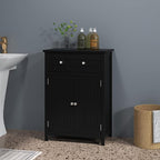 LOKO Bathroom Floor Cabinet, Kitchen Storage Cabinet with 1 Drawer, 2 Doors & 3-Position Adjustable Shelf, 2-Door Floor Storage Cabinet for Bathroom, Living Room, Entryway (Black)
