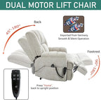 Power Lift Recliner Chair for Elderly, Oversized Chenille Electric Recliners Chairs for Living Room, Dual Motor 180° Lay Flat Recliner Big Sofa with Massage and Heating, Heavy-Duty, Beige