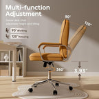 Brown Office Chair with Soft Leather, Swivel Computer Home Office Desk Chair with Wheels and Padded Arms, Adjustable Height and Tilt