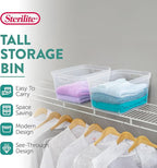 Sterilite 8.25x12.25x15 Inch Modern Polished Storage Bin w/Comfortable Carry Through Handles & Banded Rim for Household Organization, Clear (12 Pack)