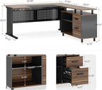 LITTLE TREE Large Computer Desk with File Cabinet, 63 Inch L Shaped Executive Office Desk with Drawers and Storage Shelves, Business Furniture Workstation for Home Office