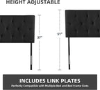 Linen Fabric Upholstered Headboard Queen Size, Modern Diamond Tufting Solid Wood Queen Headboard Only, Adjustable Height from 37” to 51” Head Board, Bed Frame or Wall Mount Headboards, Black
