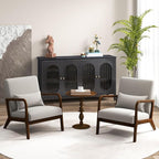 KOMFOTT Mid-Century Modern Accent Chair, Indoor Living Room Leisure Chair with Cushioned Seat & Back, Upholstered Armchair with Rubber Wood Frame & Lumbar Pillow, Lounge Chair for Bedroom, Grey