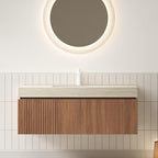 48 Inch Floating Bathroom Vanity with Sink, Wall-Mounted Bathroom Vanity with Drawer and 2 Doors, Roma Travertine-Pattern Countertop and Ceramic Basin, Pre-Assembled, Espresso Woodgrain Color