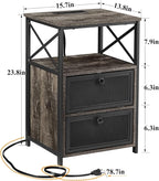 VECELO Oak Gray End Table with USB Ports and Outlets,24 Inch Nightstands with Charging Station and Storage Shelf for Bedroom,Living Room, 2 Set