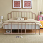 PINJU Metal Platform Bed Frame with Headboard and Footboard, Classic Style, Sturdy Metal Slats, No Box Spring Needed, Easy Installation (Pink, King)