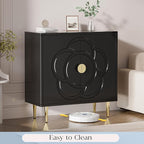 TOLEAD Modern Cabinet with Decorative Flower Pattern Doors - Accent Sideboard Buffet for Hallway, Living Room, Kitchen - Black