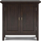 SIMPLIHOME Redmond SOLID WOOD 32 inch Wide Transitional Low Storage Cabinet in Brunette Brown for the Living Room, Entryway and Family Room