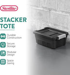 Sterilite 18-Pack Plastic Storage Bins with Lids, Stackable Containers, 4 Gallon, Black