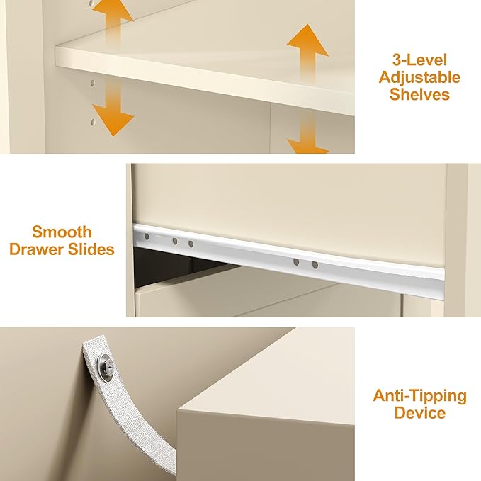 RoyalCraft L Shaped Home Office Desk, Extendable and Rotatable Desk with 3 Drawers and Door, Corner Computer Desk, Modern Study Writing Table for Bedroom, Home Office, Beige