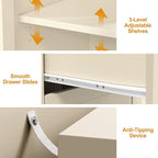 RoyalCraft L Shaped Home Office Desk, Extendable and Rotatable Desk with 3 Drawers and Door, Corner Computer Desk, Modern Study Writing Table for Bedroom, Home Office, Beige