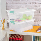 Sterilite 12-Pack Clip Box, Stackable Clear Plastic Bins with Latching Lids, Deep - Writing, Arts or Crafts Supplies Storage Containers for Home, Office, Classroom and Workshop Organization