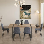 Dining Table Set for 6，Dinner Table Set for 6，71'' Kitchen Table and Suede Nap Fabic Chairs Set of 6，6 Chair Dining Table Set for Kitchen Dining Room