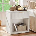 LEYAOYAO Fluted Nightstand with Charging Station, 23" Wide 1 Drawers End Table,White Night Stand with Open Storage Cabinet, Farmhouse Bed Side Tables, Wood Dresser for Bedroom, Living Room, Closet