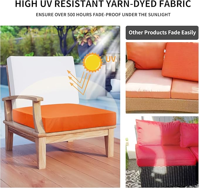 Easy-Going Waterproof Patio Cushion Covers 24x24x4 inch 4 Pack Replacement Non-Slip Outdoor Seat Cushion Slipcover with Zipper. Orange