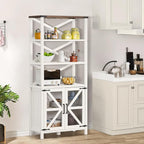 5 Tier Bookshelf 70" Rattan Boho Tall Bookcase with Barn Doors,Farmhouse Display Book Shelf with Adjustable Shelves and Storage Cabinet,Wood Bookshelves for Living Room,Kitchen,Natural (2PCS)