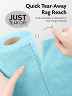 Fantasticlean Microfiber Cleaning Cloth Roll -60 Pack, Tear Away Microfiber Towels, 12" x 12", Reusable, Washable, Scratch Free, Ultra Absorbent Dishcloth for Car, Home Supplies (White & Blue)