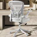 Computer Desk Chair with Wheels, Mesh Office Chair with Flip Up Arms, Adjustable Lumbar Support, Swivel Desk Chair Comfy, White